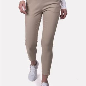 Tan Ankle-Length Cropped Pants with Slim Fit